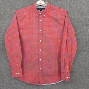 Tommy Hilfiger Shirt Mens Medium Red Blue Tartan Plaid Classic Fit Button Down